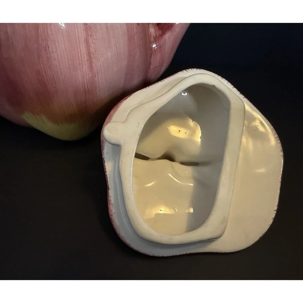 Vtg Enesco Ceramic Apple Teapot Pink Hand Painted Figural Fruit Lid Cottagecore